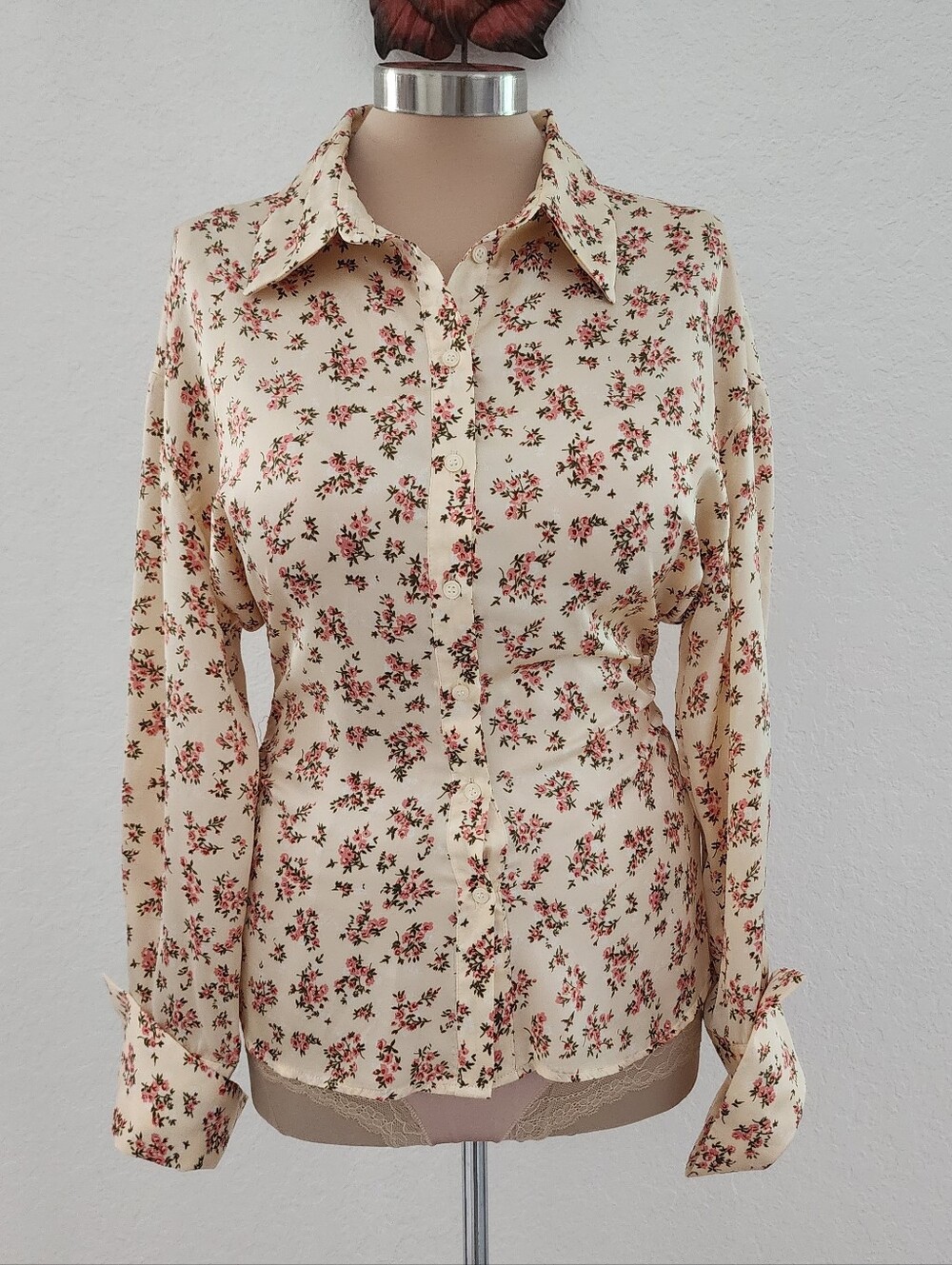 ZARA | Women’s Cream Floral Button-Up Shirt